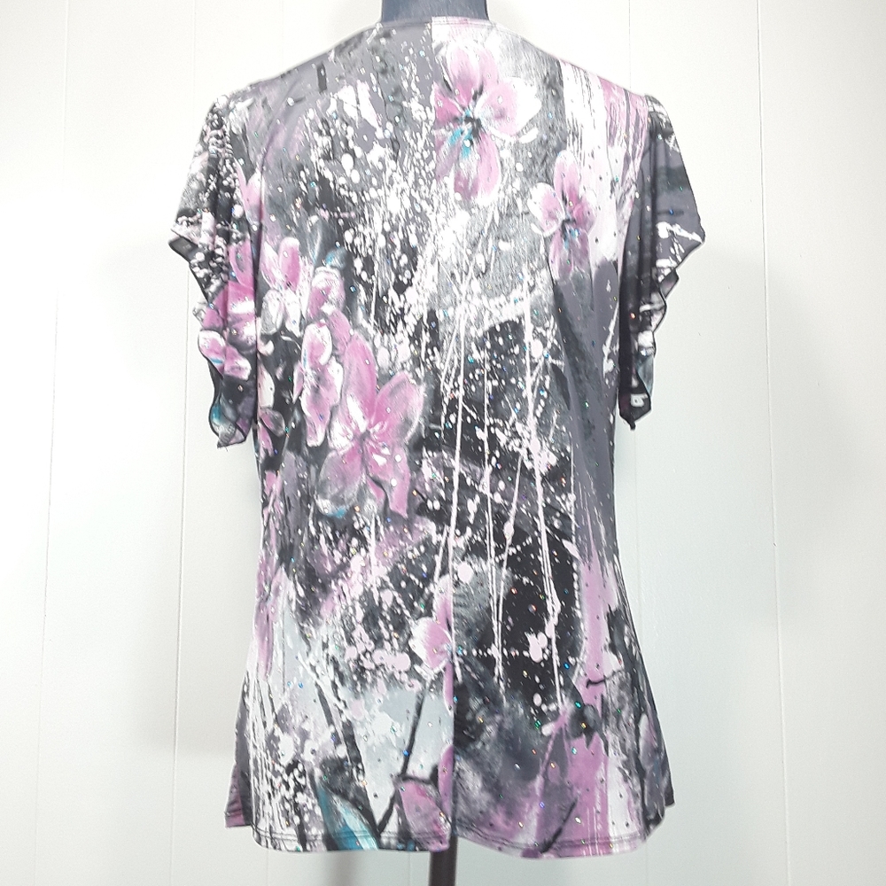 Brittany black floral rhinestone embellished droop neck shirt medium - Picture 5 of 9